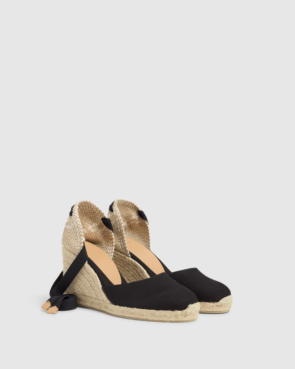 BLACK CLOSED TOE WEDGES CARINA MADE WITH CANVAS WITH 9 HEIGH
