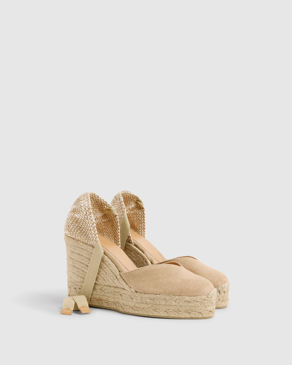 SAND CLOSED TOE WEDGES CHIARA MADE WITH CANVAS WITH 11 HEIGH