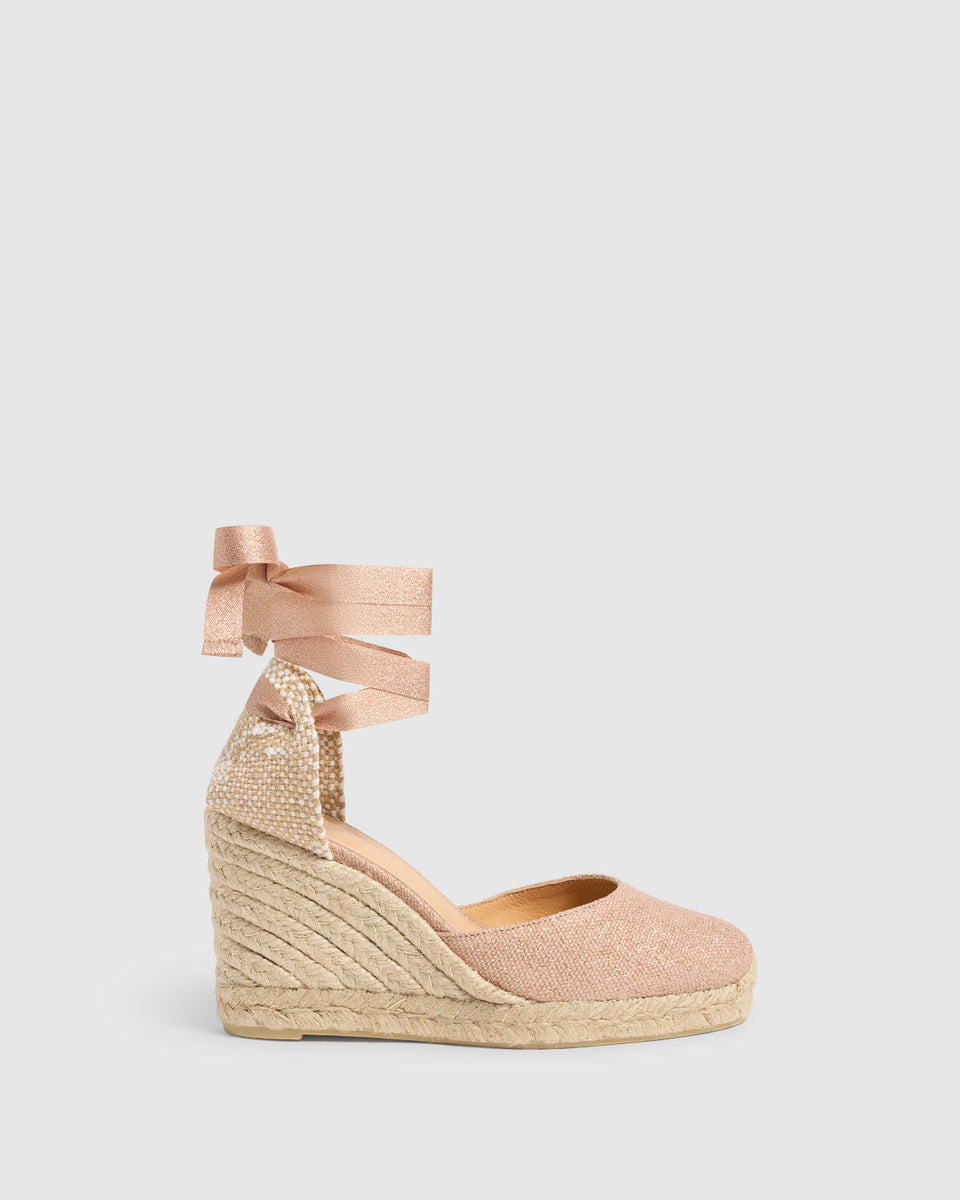 ESPADRILLE CARINA CLOSED TOE WEDGES METALLIZED PINK/GOLD
