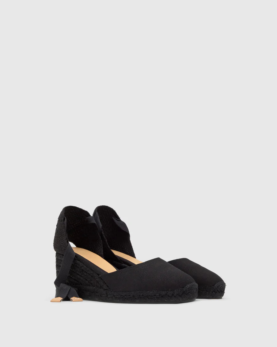 BLACK CLOSED TOE WEDGES CARINA MADE WITH CANVAS WITH 9 HEIGH