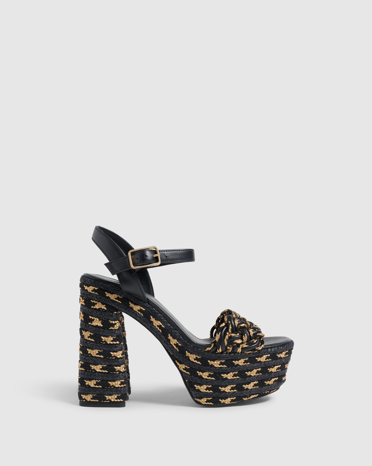 ESPADRILLE ANNE SANDAL LEATHER BLACK/GOLD WOMAN | CASTAÑER