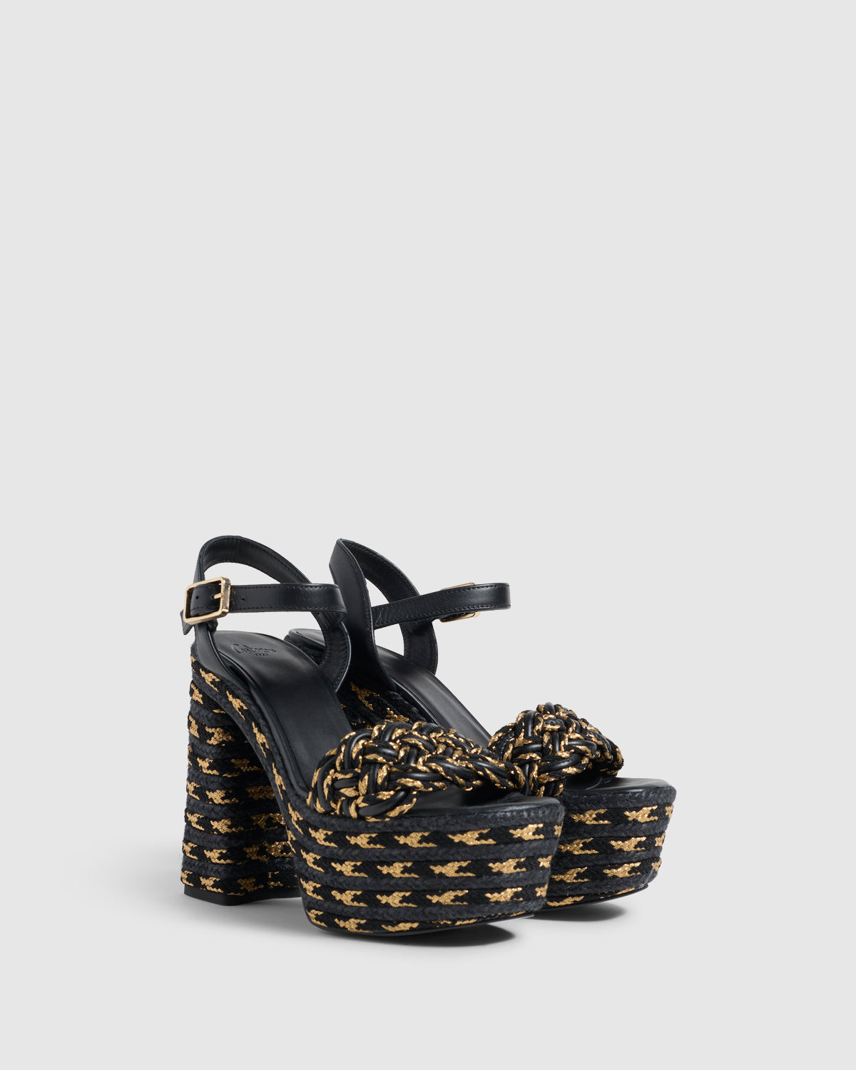 CASTANER☆Anne wedge サンダル ESPADRILLE ANNE SANDAL LEATHER BLACK/GOLD WOMAN | CASTAÑER
